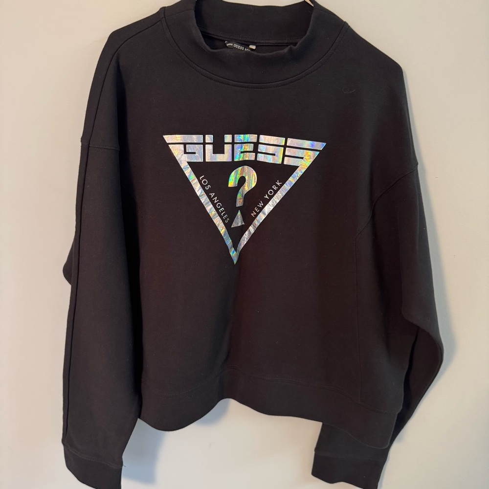 GUESS Women's Cropped Sweatshirt Black Size LARGE